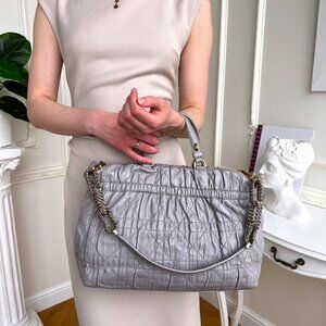 Authentic Christian Dior Quilted Cannage Leather Gaufre Delices Gray Bag B0871